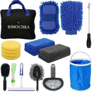 Professional 16-in-1 Car Cleaning Kit – RIMOCHKA Complete Detailing Set for Interior & Exterior – Includes Microfiber Towels, Brushes, Wash Mitt & Storage Bag – UAE Essentials