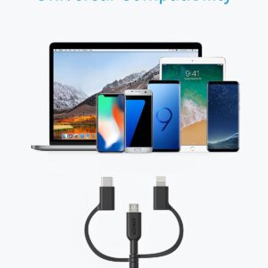 Anker PowerLine II 3-in-1 Cable (3ft) - Universal Charging for iPhone, USB-C, and Micro USB - Durable MFi Certified Multi-Charge
