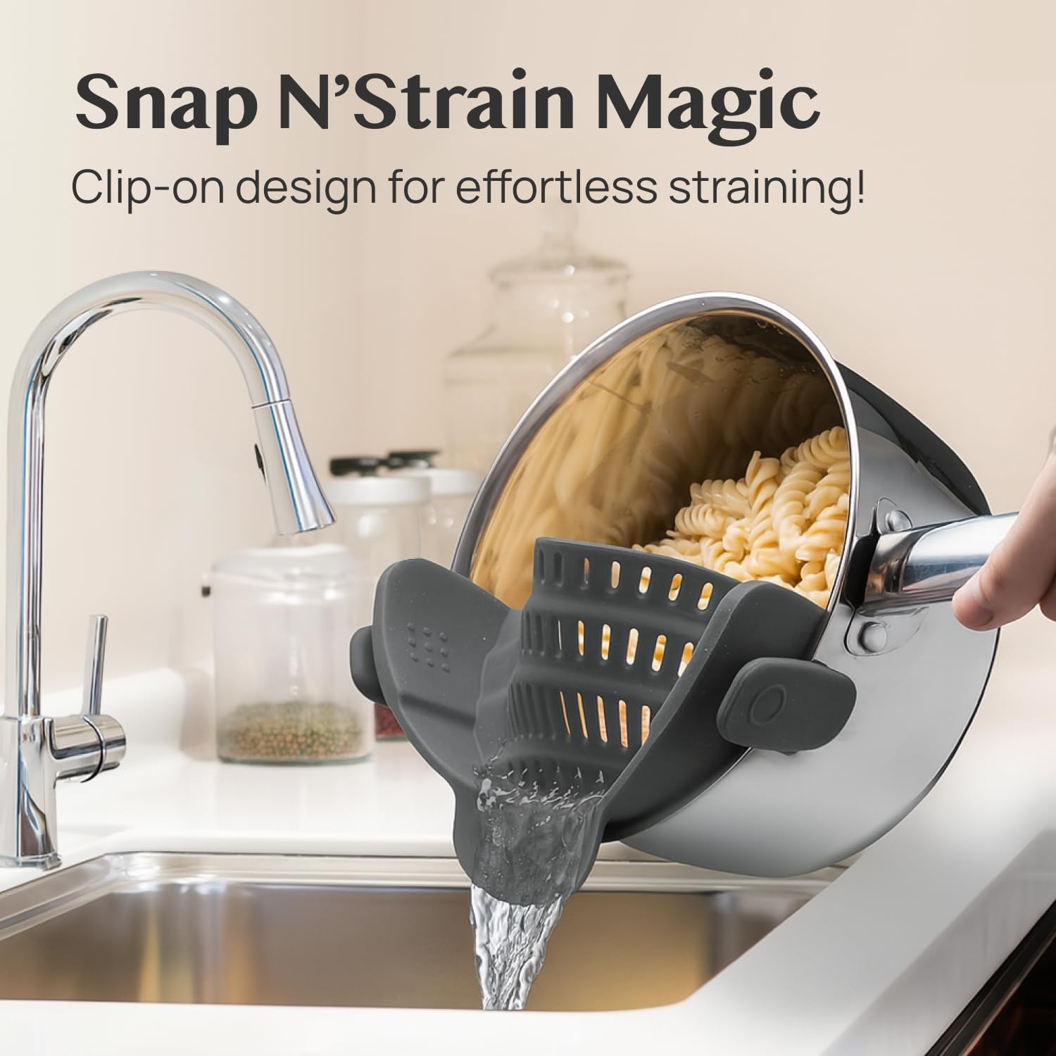 Kitchen Gizmo Snap N Strain Clip-On Silicone Pot & Pasta Strainer - Image 4