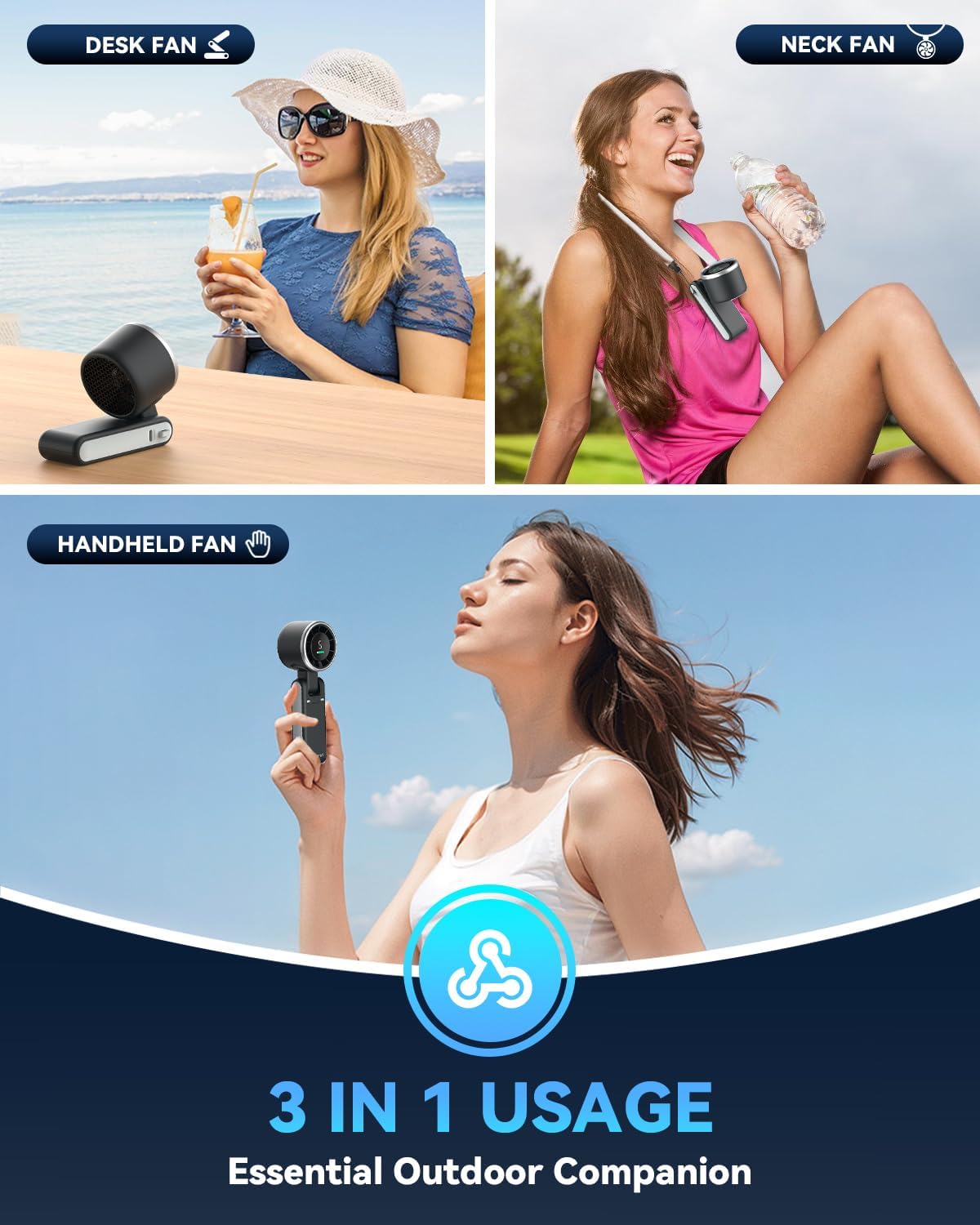 PlayHot Portable Handheld Turbo Fan, 5 Gear Wind Hand Fan,3 IN 1 Hand Held Fan, Portable Fan for Travel/Outdoor/Indoor(Black) - Image 2